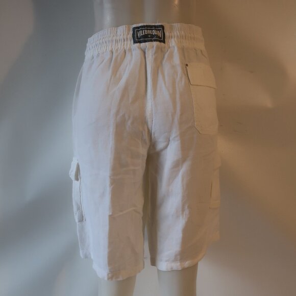 Mens Vilebrequin White 100% Linen Flat Front Drawstring Cargo Shorts 3XL - Picture 8 of 14
